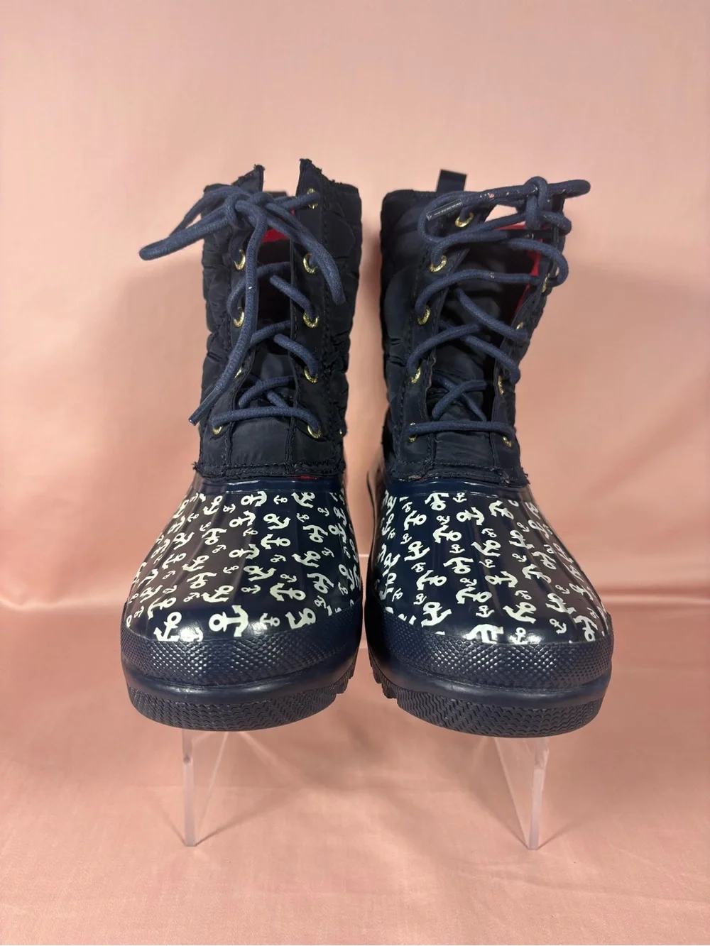 Sperry Women's Saltwater Duck Boot Navy Anchor Print Quilted STS90705 Size 8
